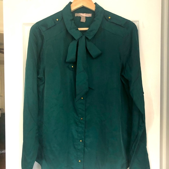 Forest Green Tie Blouse - Picture 1 of 4